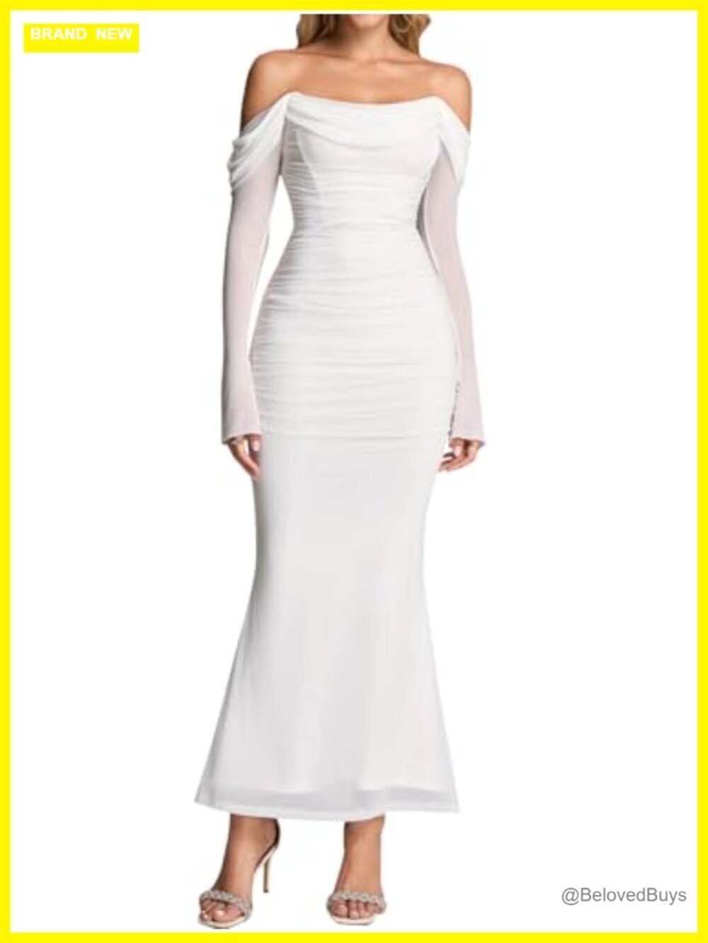 Off Shoulder Long Sleeve Corset Maxi Dress Formal Wedding Guest